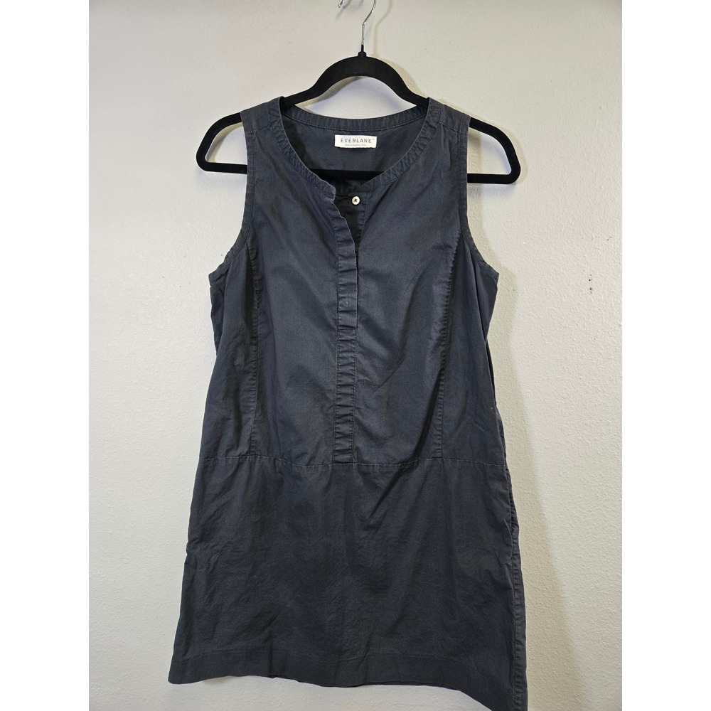 Everlane Minimalist Sleeveless Split Neck Shift Dress with Pockets Grey XS